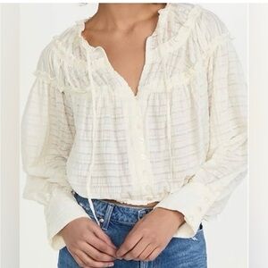 Free People Hailey Front Button Cropped Blouse Size Medium